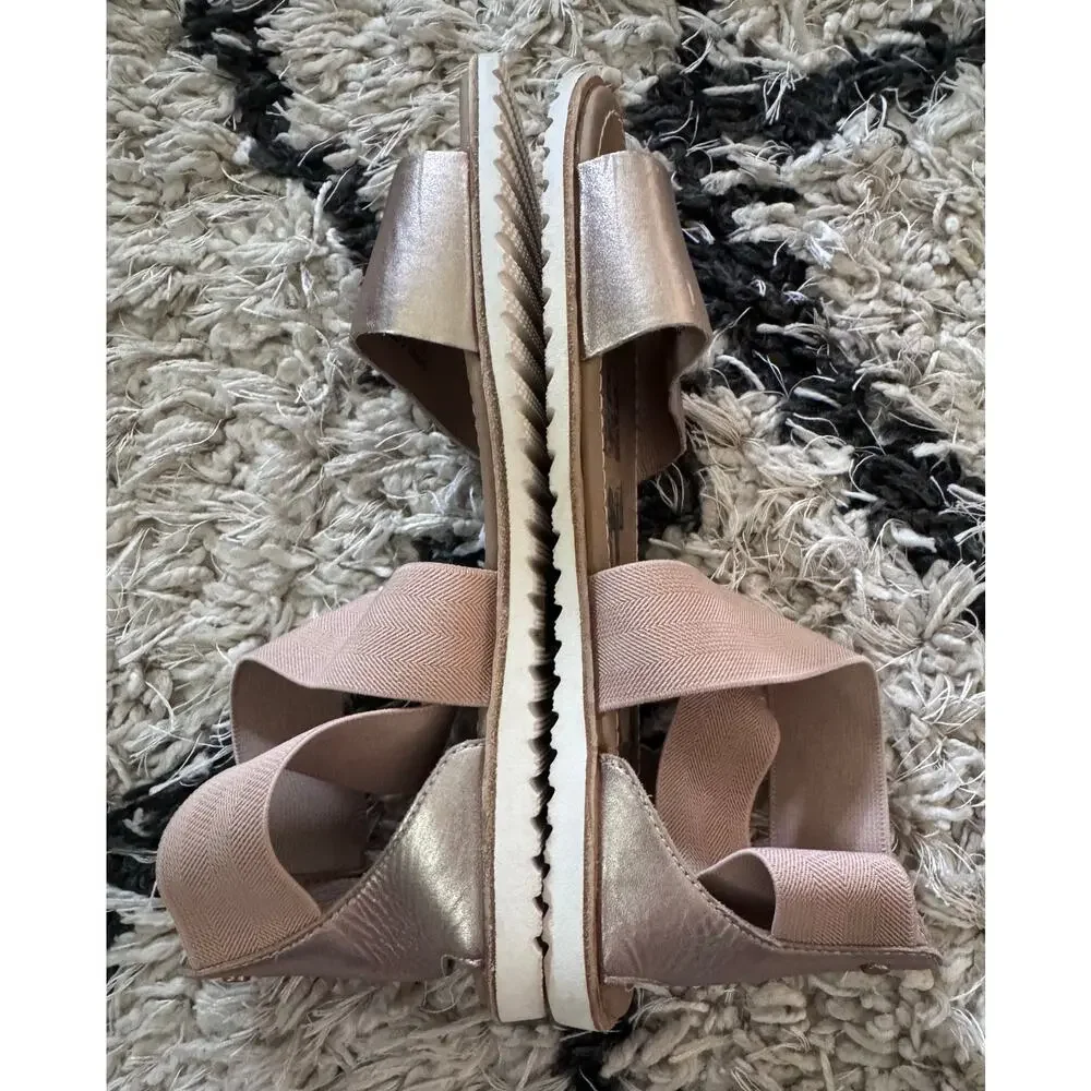 Sorel Ella Rose Gold Strap Leather Flat Sandals Women's 7